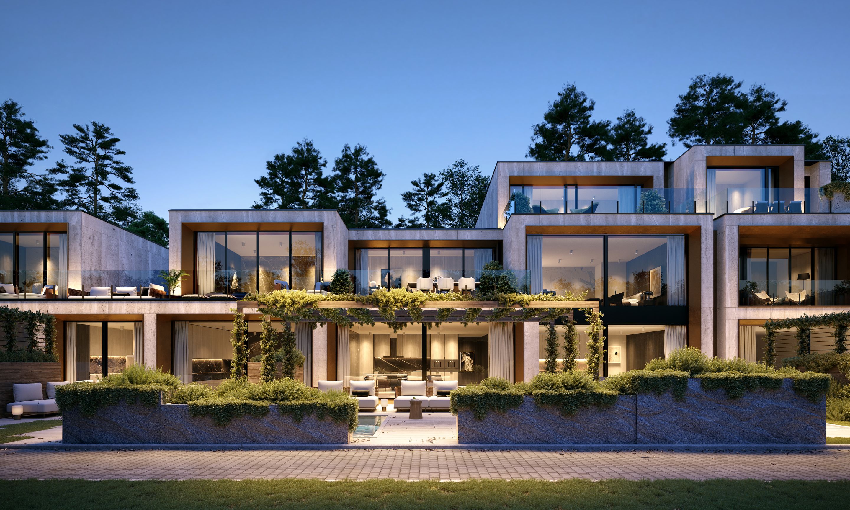 Terra townhouses at dusk